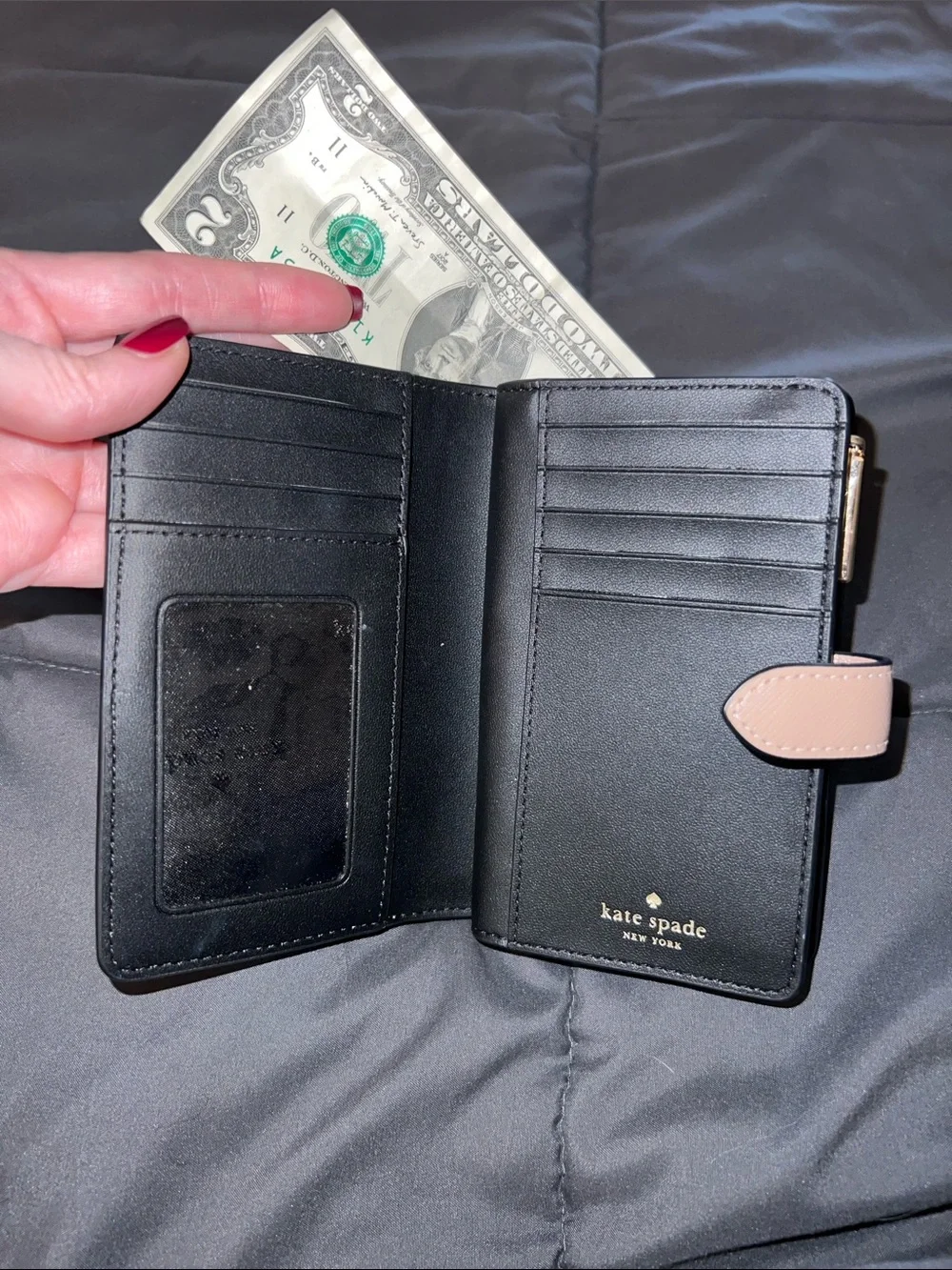 kate spade Two-Tone Saffiano Leather Wallet - Black & Taupe